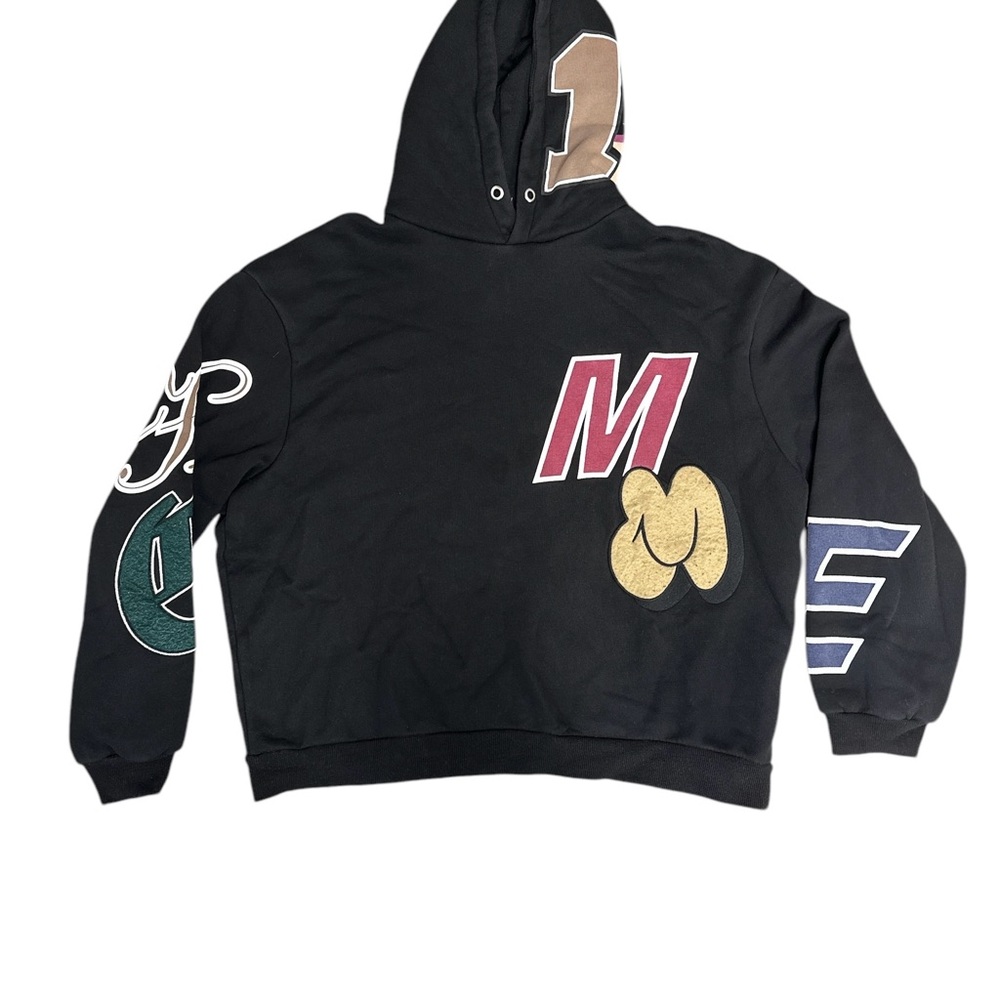 Men’s Black Hoodie with Colorful Letter Patches